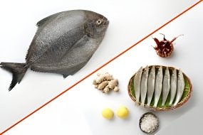 கருப்பு வவ்வால் மீன் + வெள்ளை கிளாங்கான் மீன்  <BR>LADY-FISH(500G) +BLACK-POMFRET(500G)